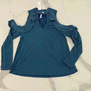Francescas NWT Alya Blue Cold Shoulder Ruffle Long Sleeve Blouse Women’s Small